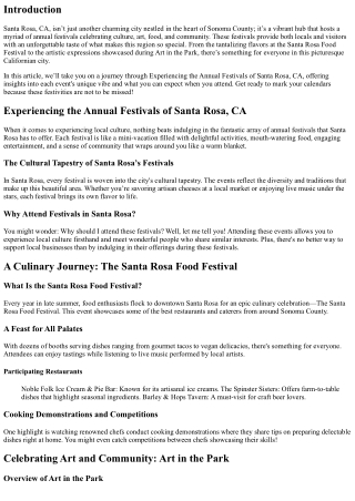 Experiencing the Annual Festivals of Santa Rosa, CA