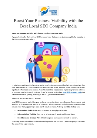 Boost Your Business Visibility with the Best Local SEO Company India