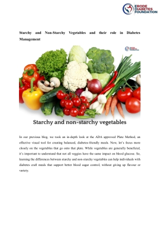 Starchy and Non-Starchy Vegetables   - ERODE DIABETES FOUNDATION