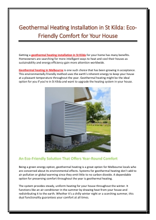 Geothermal Heating Installation in St Kilda Eco-Friendly Comfort for Your House