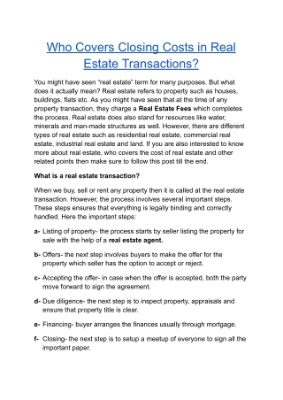 Who Covers Closing Costs in Real Estate Transactions