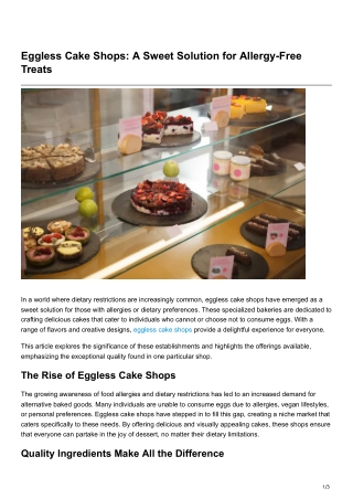 Eggless Cake Shops A Sweet Solution for Allergy-Free Treats