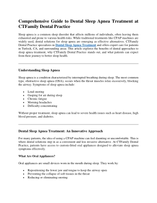 Comprehensive Guide to Dental Sleep Apnea Treatment at CTFamily Dental Practice