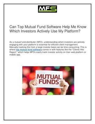 Can Top Mutual Fund Software Help Me Know Which Investors Actively Use My Platform