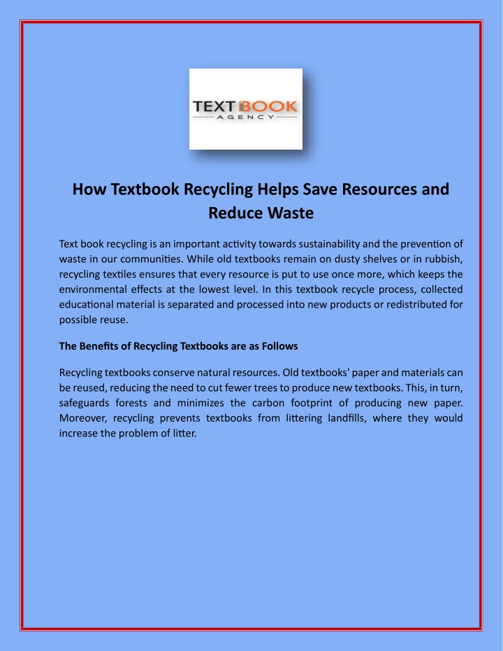 how textbook recycling helps save resources