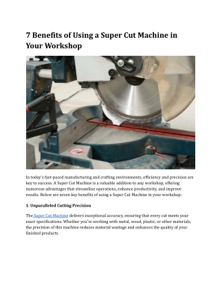 7 Benefits of Using a Super Cut Machine in Your Workshop