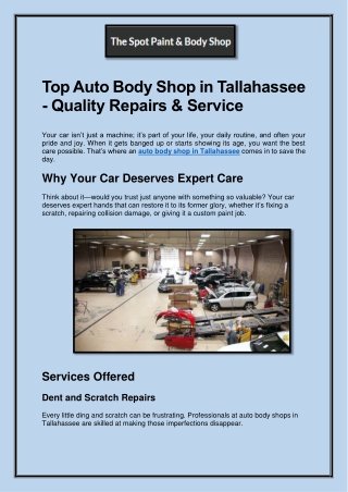 Top Auto Body Shop in Tallahassee - Quality Repairs & Service