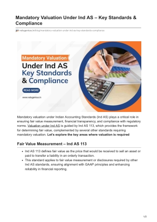 Mandatory Valuation Under Ind AS – Key Standards & Compliance