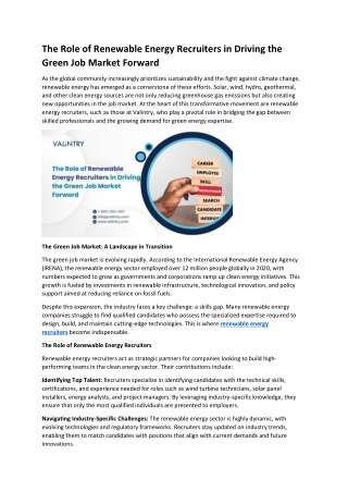 The Role of Renewable Energy Recruiters in Driving the Green Job Market Forward