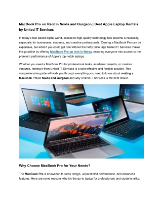 MacBook Pro on Rent in Noida and Gurgaon