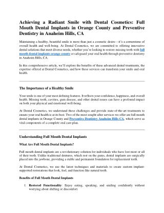 Achieving a Radiant Smile with Dental Cosmetics: Full Mouth Dental Implants in O