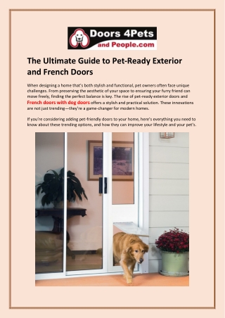 The Ultimate Guide to Pet-Ready Exterior and French Doors