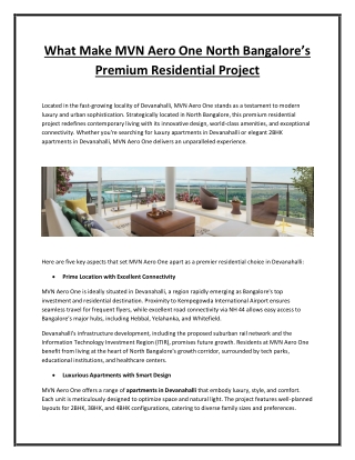 What Make MVN Aero One North Bangalore’s Premium Residential Project