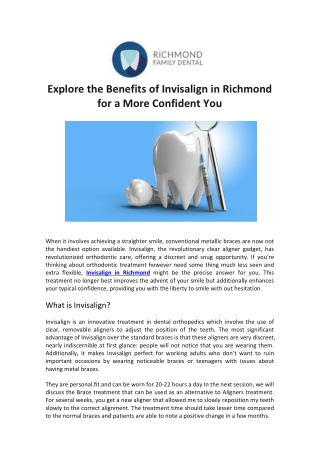 Explore the Benefits of Invisalign in Richmond for a More Confident You