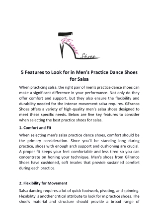5 Features to Look for in Men's Practice Dance Shoes for Salsa