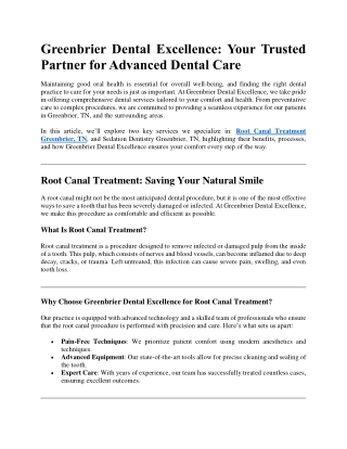 Greenbrier Dental Excellence Your Trusted Partner for Advanced Dental Care