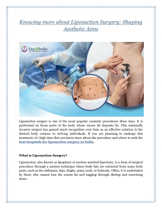 Knowing more about Liposuction Surgery: Shaping Aesthetic Aims