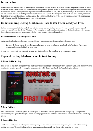 “Understanding Betting Mechanics: How to Use Them Wisely on 1win”