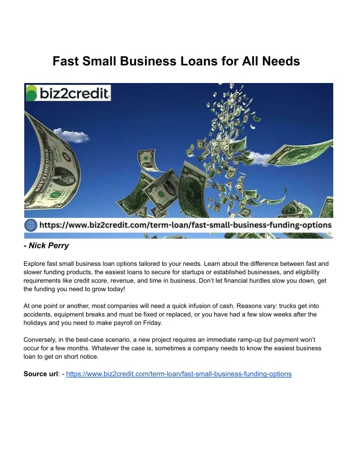 fast small business loans for all needs