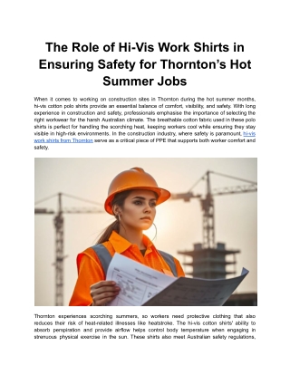 The Role of Hi-Vis Work Shirts in Ensuring Safety for Thornton’s Hot Summer Jobs