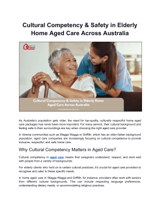 Cultural Competence & Safety in Elderly Home Care in Australia