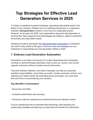 Top Strategies for Effective Lead Generation Services in 2025
