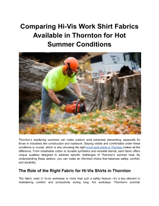 Comparing Hi-Vis Work Shirt Fabrics Available in Thornton for Hot Summer Conditions