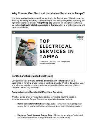 why choose our electrical installation services
