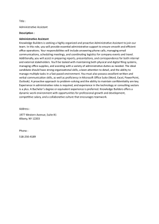 Administrative Assistant Jobs in Albany NY https://www.knowledgebuilders.com/