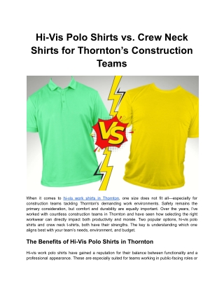 Hi-Vis Polo Shirts vs. Crew Neck Shirts for Thornton’s Construction Teams