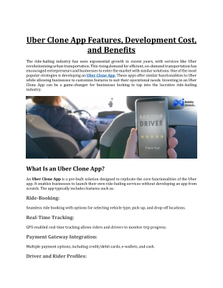 uber clone app features development cost