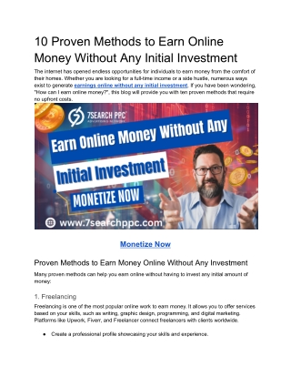 10 Proven Methods to Earn Online Money Without Any Initial Investment