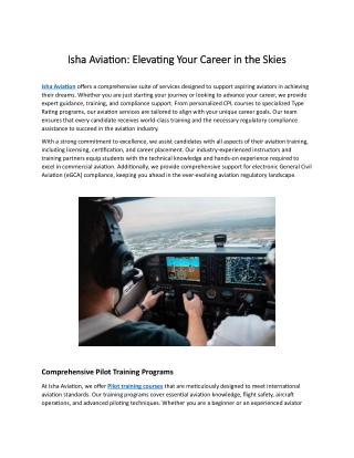 Isha Aviation Elevating Your Career in the Skies