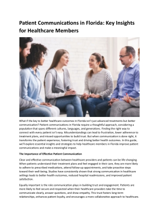 Patient Communications in Florida- Key Insights for Healthcare Members