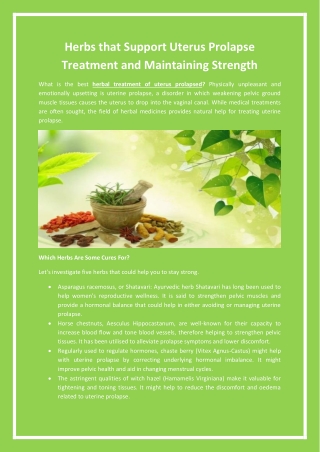 Herbs that Support Uterus Prolapse Treatment and Maintaining Strength
