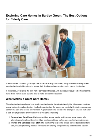 Exploring Care Homes in Bartley Green The Best Options for Elderly Care