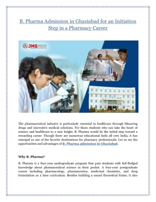 B. Pharma Admission in Ghaziabad for an Initiation Step in a Pharmacy Career