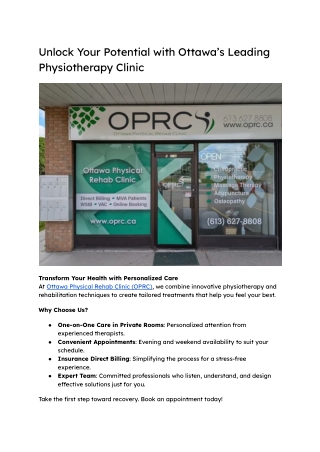 Unlock Your Potential with Ottawa’s Leading Physiotherapy Clinic