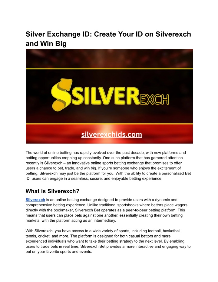 silver exchange id create your id on silverexch