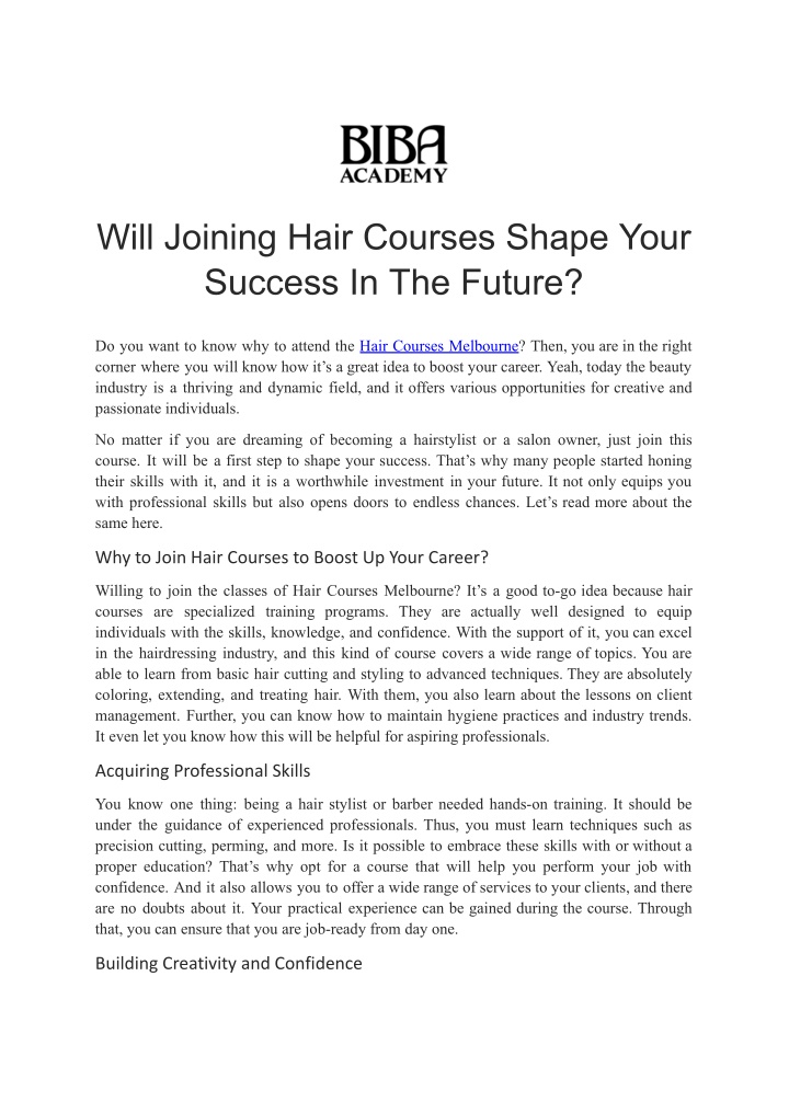 will joining hair courses shape your success