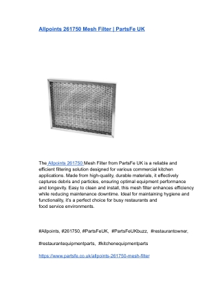 Allpoints 261750 Mesh Filter _ PartsFe UK