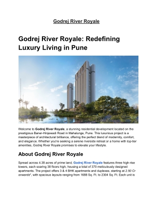 River Royale: 3 & 4 BHK Luxury Apartment for Sale in Baner-Hinjewadi Road, Pune,