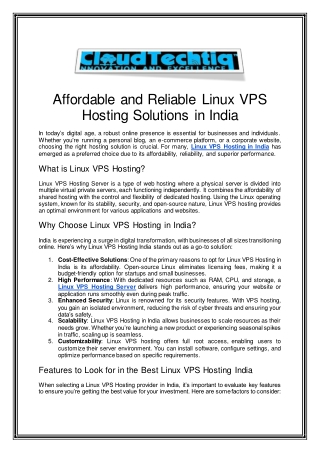 Affordable and Reliable Linux VPS Hosting Solutions in India