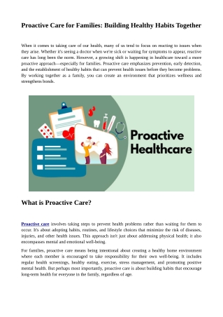 Proactive Care for Families: Building Healthy Habits Together