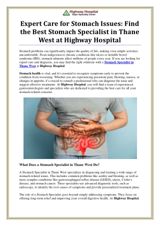 Stomach Specialist in Thane West - Expert Care at Highway Hospital