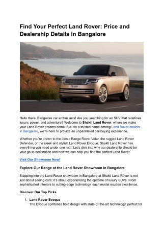 Find Your Perfect Land Rover_ Price and Dealership Details in Bangalore – Shakti Land Rover