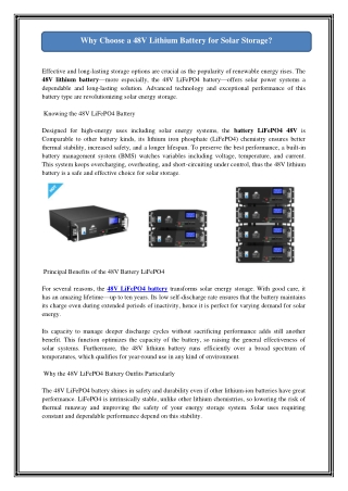 Why Choose a 48V Lithium Battery for Solar Storage?