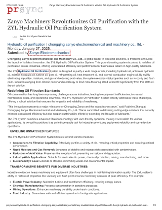 Hydraulic Oil Purification System – Advanced Solutions by Chongqing Zanyo