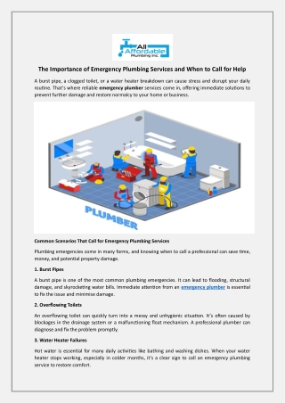 The Importance of Emergency Plumbing Services and When to Call for Help