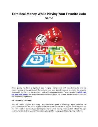 Earn Real Money While Playing Your Favorite Ludo Game